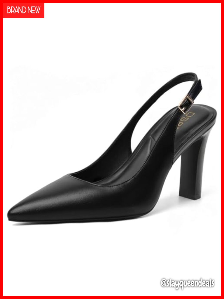 Slingback Chunky Block Heels 3.5 Inch Pointed Toe Pumps Cushioned Insole With